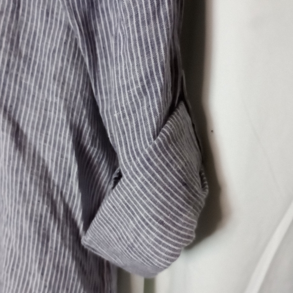 Jones & Co Blue White Striped 100% Linen Tunic Shirt Coastal Beachy Resort Med - Picture 7 of 8
